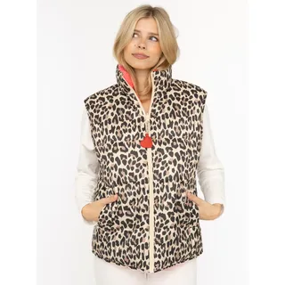 Wendeweste ZWILLINGSHERZ "Leo Teddy", Damen, Gr. L, braun (neonpink), Obermaterial: 100% Polyester, Westen, wendbar, mit Reißverschluss, Herzanhänger, Leomuster, Eingriffstaschen
