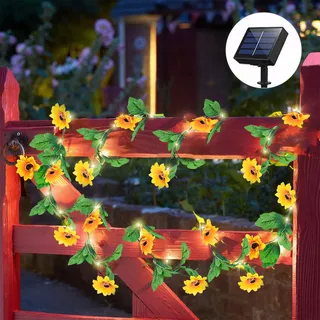 Solar Lichterkette Aussen, 4M Künstliche Sonnenblume Lichterkette Solar, 40LED Blume Efeu Girlande, Wasserdicht Solarlampen mit Sonnenblumen Gartendeko für Balkon Terrasse Zaun Hochzeit Party Deko