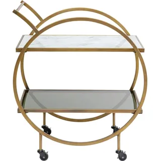 Kare Design Servierwagen Loft, Gold, Barwagen, mit 2 Ablagen, rollbar, Retro-Design, Wohnzimmer, Esszimmer, 87x74x40 cm