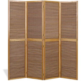 Homestyle4u Paravent Raumteiler 4 teilig Holz Bambus Braun Indoor | Braun