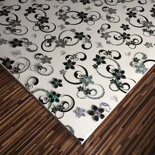Tischfolie mit Blumen Bedruckt - Maß nach Wunsch - Transparent Klar Tischdecke Tischschutz Schutzfolie Abwaschbar weich PVC (90x110cm)