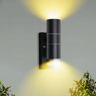 Unikcst Aussenlampe mit Bewegungsmelder LED GU10 Außenleuchte Wand Anthrazit IP44 Modern Eingang Up Down Wandlampe 230V inkl.2x 5W Warmweiß Leuchtmittel, 1 Stück