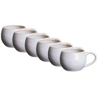 BUTLERS 6er-Set Kaffeetassen Steinzeug - COTTAGE - spülmaschinenfest | Farbe Weiß - 180 ml - Kaffeetassen für Flat White - Kaffeebecher für Cappuccino & Tee