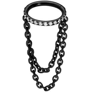PIERCINGLINE Titan Segmentring Clicker EINGEFASSTE KRISTALLE + 2 KETTEN