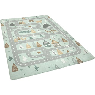 Kinderteppich PACO HOME "Chicos 550" Teppiche Gr. B/L: 155 cm x 230 cm, 2 mm, 1 St., blau (türkis) Kinder Kinderzimmerteppiche Flachgewebe, Straßen-Spiel-Teppich, Kinderzimmer