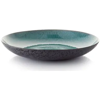 Bitz Schale, Obstschale/Salatschüssel aus Steinzeug, 40 cm im Durchmesser, spülmaschinenfest, schwarz/grün
