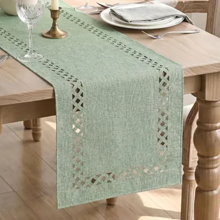 Artoid Mode Salbei Grün Rustikal Landhausstil Bauernhaus Geometrisch Frühling Tischläufer 40x140 cm, Sommer Tisch Dekoration Urlaub Party Dekor