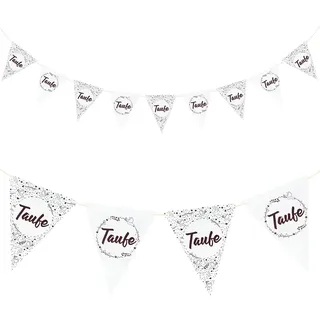 Oblique Unique® Girlande mit Schriftzug Taufe Weiß Braun als Hängedeko für Taufe Deko Jungen und Mädchen Taufdeko