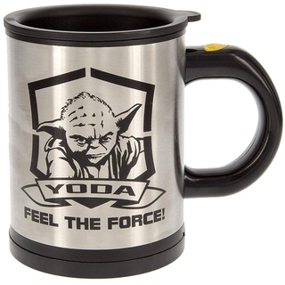 Funko SW00698 Star Wars Feel The Force: Self Stirring Mug: Yoda, Brushed Steel, Silver, 14 x 9 x 11.7 cm