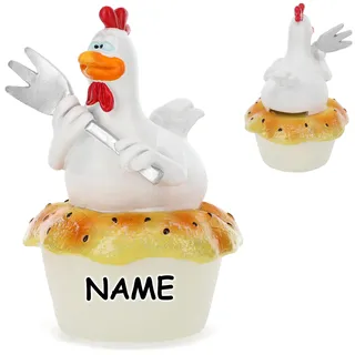 alles-meine.de GmbH große Spardose - lustiges Huhn mit Gabel/Suppenhuhn - incl. Name - stabile Sparbüchse aus Kunstharz/Polyresin - Trinkgeld Restaurant - Gutschein/Spa..