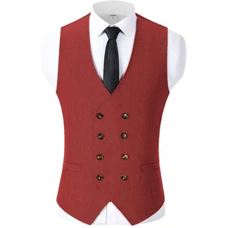 Solovedress Herren Jahrgang Anzug Weste Zweireihig Wolle Tweed Weste für Hochzeit Groomsmen - L