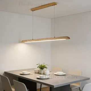 LED Hängelampe esstisch Dimmbar, Pendelleuchte Holz mit Fernbedienung, Moderne Linear design Hängeleuchte, Esstischlampe hängend Höhenverstellbar für Küche Büro Esszimmer Lampe (Holz, 90cm)