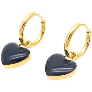 BUNGSA Creolen-Set Creolen mit Herz-Anhänger verschiedene Farben gold aus Edelstahl Damen (1 Paar (2 Stück), 2-tlg), Ohrschmuck Ohrringe schwarz