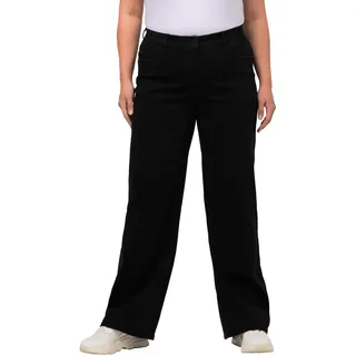 Ulla Popken Damen Jeans Mary, weites Bein, 5-Pocket-Schnitt, Komfortbund, schwarz, 27 - 45W Petite