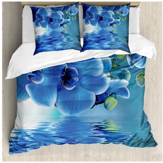 Bettwäsche Milbensicher Allergiker geeignet mit Kissenbezügen, Abakuhaus, Microfaser, Blume natürliche Orchideen blau 155 cm x 220 cm