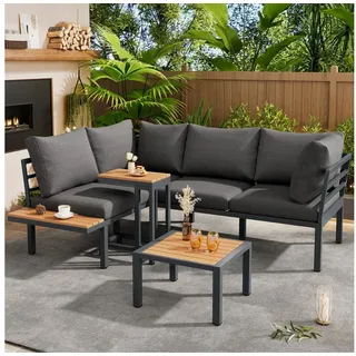 Merax Gartenlounge-Set, (für 4-5 Personen, 4-tlg., Sitzgruppe Sitzgruppe Gartengarnitur), 5-Sitzer Gartenmöbel Set mit Sofa,Beistelltisch & Couchtisch/Fußhocker grau
