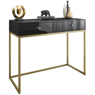 Lookway Konsole, Schwarz Hochglanz, Gold, Holzwerkstoff, 100x81x42 cm, Wohnzimmer, Wohnzimmertische, Konsolentische