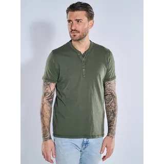 emilio adani Herren Henley-Shirt uni Grün regular Knopfleiste - M