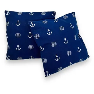BUSDUGA 4186 2er Set Dekokissen Anker und Wellen im maritimen Design blau, 39x37x11 cm, blau/weiß, 2 Stück