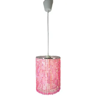 STARLET SHORTY pink - Trendiger LeuchtenSCHIRM, Dekorationsschirm, Kunststoff-Perlen pink und Organza-Stoff rosa