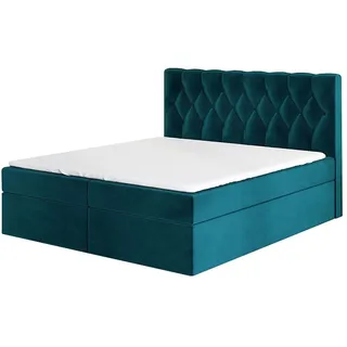 a&j möbelland gmbh Boxspringbett EIRIK 120 x 200 mit 2 Bettkästen, Bonell-Matratze und Topper. Farbe: Grün - Grün
