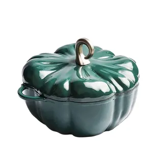 LVYUDS 3.3 Quart Dutch Oven Kürbis Emailliert Gusseisen Topf, Binaurales Design Antihaft Pfanne Induktion Kocher Kompatibel Geeignet Geschmort Reis Haferbrei (Color : GrüN, Size : 3.7L)