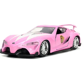 Jada Mighty Morphin Power Rangers 1:32 Toyota FT-1 Concept Druckguss-Auto mit 4,2 cm rosa Ranger-Figur, Spielzeug für Kinder und Erwachsene