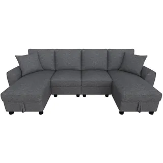 Flieks Wohnlandschaft, Grau, Textil, 280x84x137 cm, Wohnzimmer, Sofas & Couches, Wohnlandschaften, Wohnlandschaft U-Form