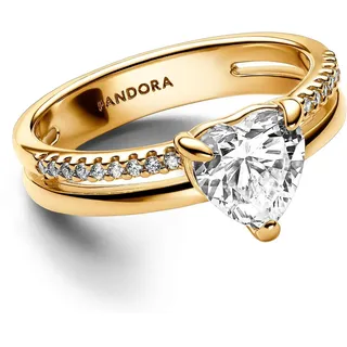 Pandora Damenring Doppelschiene mit Herz Goldfarben, 50/15,9