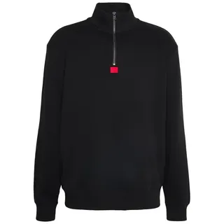 HUGO Sweater DURTY Hugo Boss Troyer Herren Pullover Stehkragen. mit Reißverschluss, Logo Patch schwarz