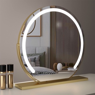 REIFNA Schminkspiegel mit Beleuchtung,um 360° Drehbar,Tischspiegel FüR Schlaf-und Ankleidezimmer,Spiegel 60cm,Smarter Tisch-Schminkspiegel mit Induktivem Touch-Schalter (Color : Gold, Size : 50x50cm)
