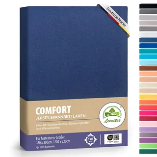 Boxspringbett & Wasserbett Spannbettlaken von leevitex® | Spannbetttuch | Jersey 180 x 200-200 x 220 cm, 40cm Steghöhe 100% Baumwolle ca. 170 g/m2 (Navyblau/Marine)