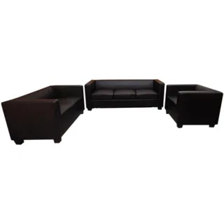 MCW Couch Leder 3-Sitzer + 2-Sitzer + Sessel Schwarz