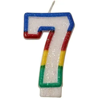 HH-Haushalt Geburtstagskerze Tortenkerze Zahl "7" Regenbogen glitzernd mit Halter - Zahlenkerze bunt