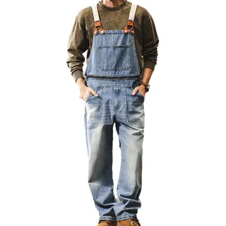 Leeonway Herren Denims Latzhose Jeans,Herren Vintage Overalls,Herren-Jeansoveralls,Latzhose Mit Weitem Bein Und Vielen Taschens,LäSsiger Leichter Latz Overall Herren,Leicht