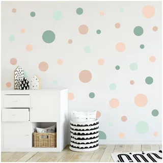 yabaduu Kreise Set 120 Stück Punkte Wandtattoo Kinderzimmer Schlafzimmer Babyzimmer Aufkleber Folie Deko Selbstklebend für Junge Mädchen Pastell Y068 (Y068-11 Rose Mint)
