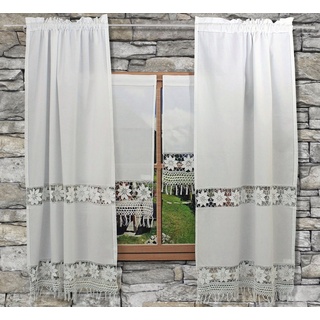 Gardine Zugspitze, HOSSNER - ART OF HOME DECO, Stangendurchzug (1 St), halbtransparent, Häkelspitze - ECHTE HANDARBEIT weiß 90 cm x 240 cm