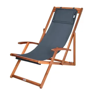 CASARIA CASARIA® Sonnenliege Holz Wetterfest Klappbar Verstellbar 160kg Belastbar Armlehne Nackenkissen Garten Balkon Liegestuhl Akazie 94x94x60cm Anthrazit - Grau