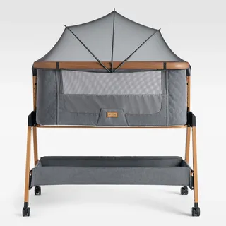 SnooBee Babybett Beistellbett Baby & Co-Sleeper – Höhenverstellbares Babybett mit Matratze, Rollen mit Bremse, atmungsaktive Mesh-Seiten & Moskitonetz, faltbar mit Tragetasche (0–6 Monate)