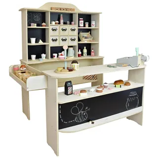 roba Kaufladen aus Holz - Großer Kaufmannsladen für Kinder - Marktstand (Natur/schwarz)