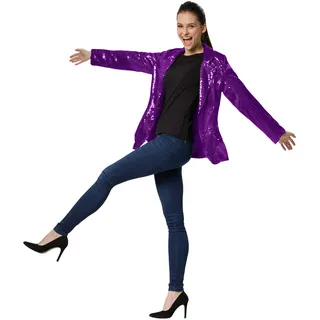 dressforfun 900995 Damen Pailletten Blazer, Langarm Glitzer Jackett, lila - Diverse Größen - (XL | 303884) - XL