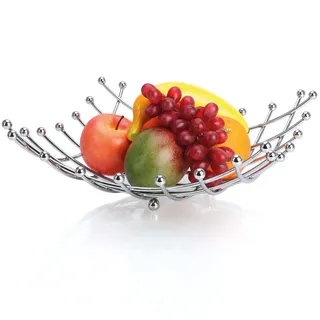 com-four® Obstschale aus verchromtem Edelstahl - dekorativer Obstkorb silberfarben - Obstschale im modernen Design