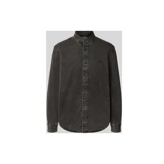 Jeanshemd mit Logo-Stitching, Black, XL
