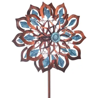 Kobolo Windrad Gartenstecker Dekostecker Windspiel XXL - FIORE - Metall - groß Gartendeko Beetstecker dekorativ Garten dekorieren Blumenbeet Modern