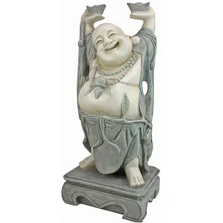 Design Toscano Jolly Hotei, der lachende Buddha Asiatische Dekogartenstatue, Polyresin, zweifarbig Stein, 63,5 cm