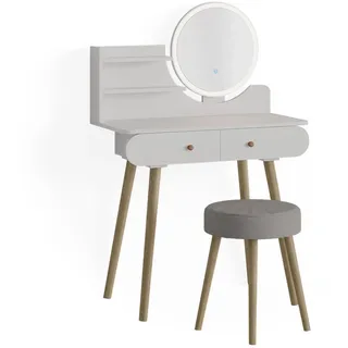 Vicco Schminktisch Edda Weiß, LED-Spiegel Hocker 80x121 cm Schlafzimmer Kommode Schublade Ablage Aufbewahrung Kosmetiktisch Schminkkonsole Make-Up-Tisch