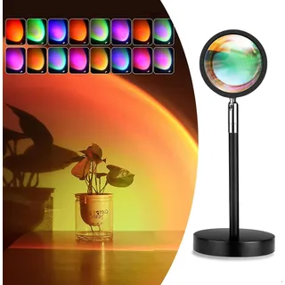 Exnemav Sonnenuntergangslampe, Nachtlicht – 16 Farben und 4 Modi, Sonnenuntergang-Projektionslampe mit Fernbedienung, Farbwechsel, Regenbogen-Sonnenlicht, romantischer visueller LED-Lichtprojektor für