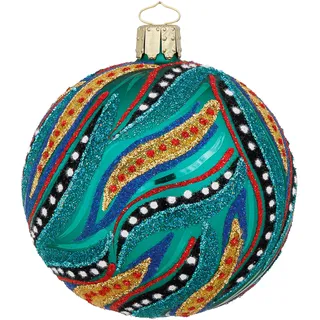 SIKORA Besondere Weihnachtskugel aus Glas handverzierter Christbaumschmuck mit außergewöhnlichem Design Weihnachtsdeko 8cm - Prestige Collection, Farbe:Orient türkis (CK-016)