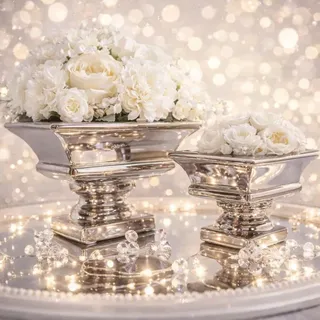 20 cm Dekoschale mit Fuß Keramikschale Hochzeitsdeko Pflanzgefäße Tischdeko Silber Blumenschale Silberschale Blumengefäß Schale Obst Bonbonschale Tafelaufsatz Nostalgie Große Obstschale Gebäckschale