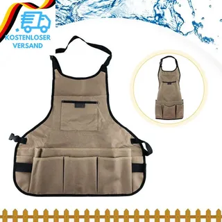 XCOZU Multifunktional Gartenschürze Khaki, Wasserdichte Werkzeugschürze Mit Tasc